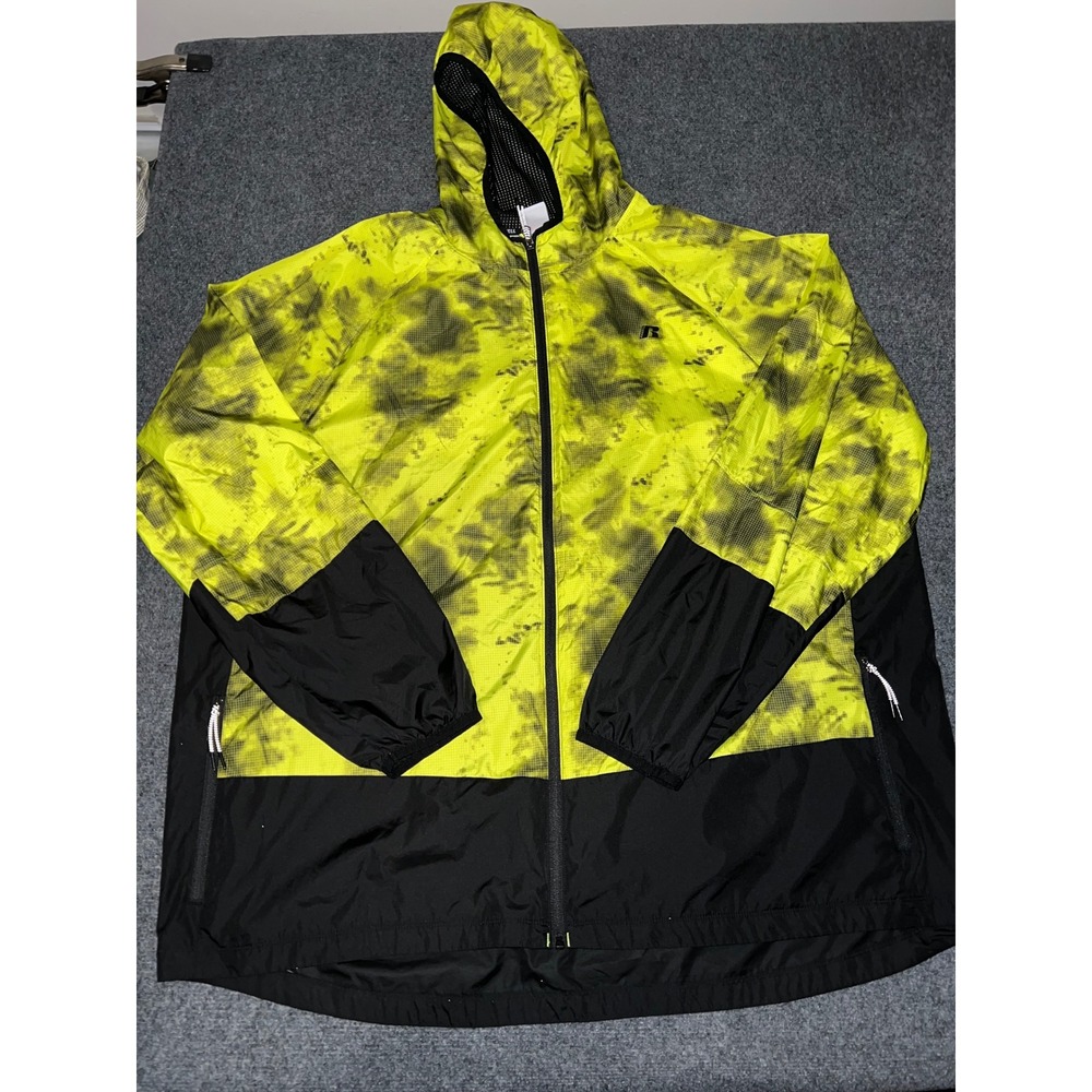 Russell Athletic Mens Hooded Windbreaker Acid Yellow Black 3XL RS16443B